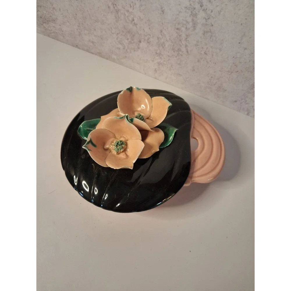 Vintage Mid-Century California Pottery Magnolia Ceramic Trinket Box 4